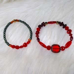 Handmade Beaded Bracelet Set (2) size 6.5"-7"